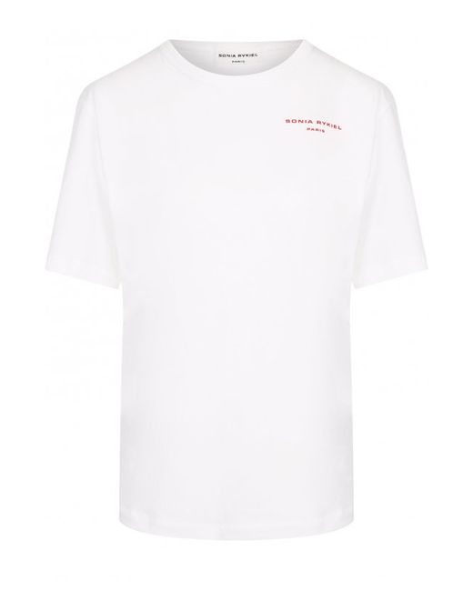 Sonia Rykiel Хлопковая футболка прямого кроя с контрастной надписью