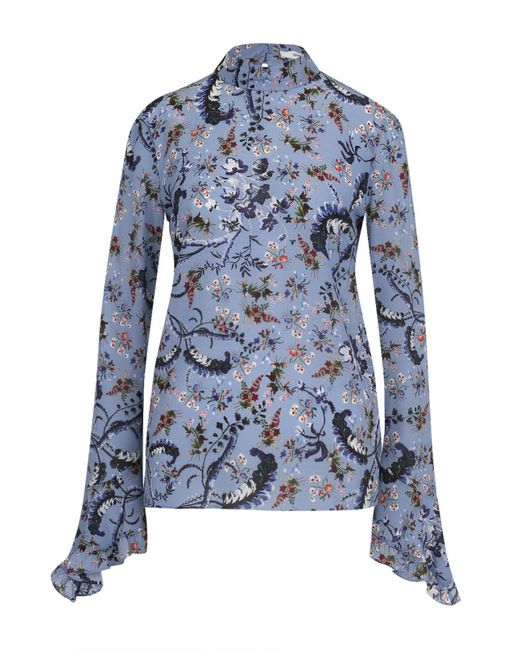 Erdem Шелковая блуза с воротником-стойкой и принтом