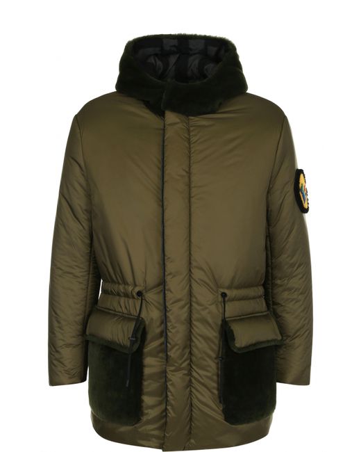 Fendi Утепленная куртка на молнии с меховой отделкой капюшона