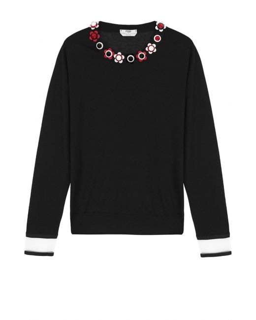 Fendi Кашемировый пуловер с прозрачными вставками и декорированным круглым вырезом