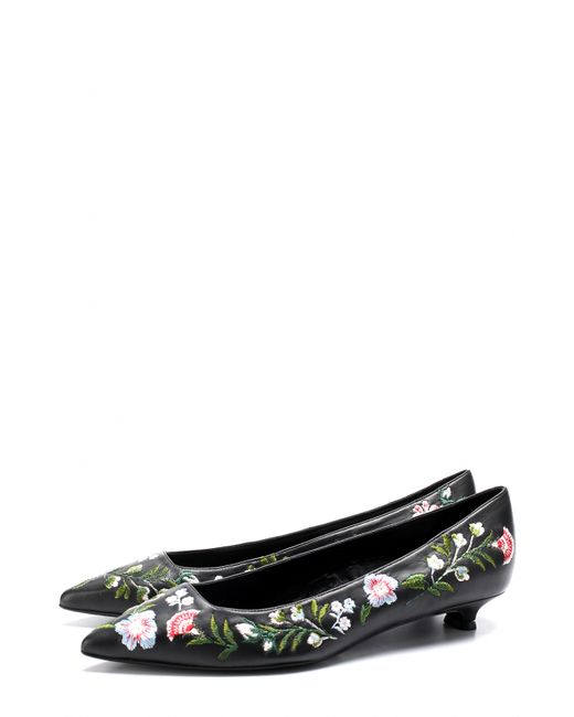 Erdem Кожаные туфли с цветочной вышивкой на каблуке kitten heel