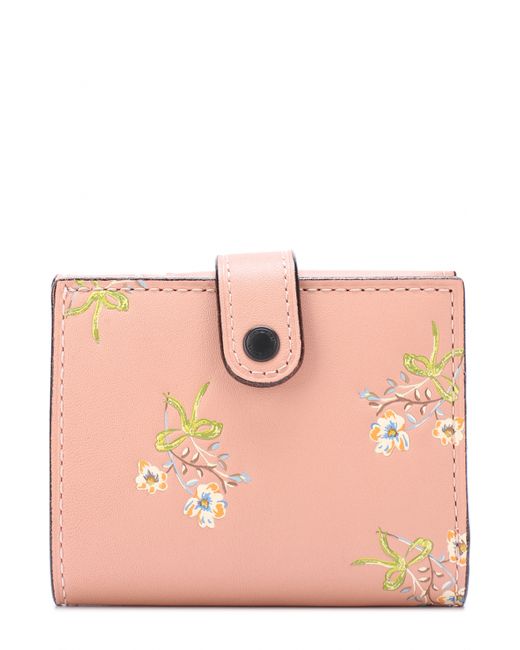 COACH Кожаный кошелек на кнопке с цветочным принтом