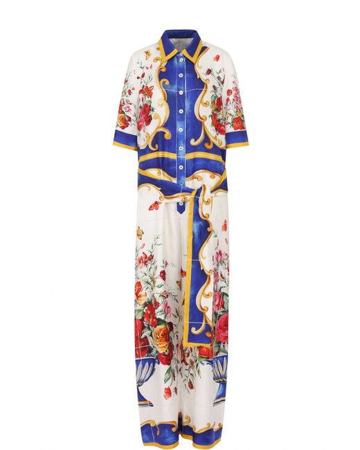 Dolce & Gabbana Шелковый комбинезон с принтом и поясом