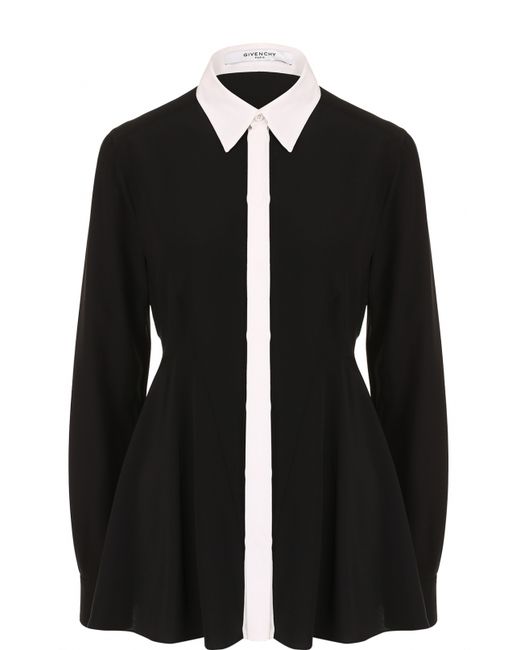Givenchy Шелковая приталенная блуза с контрастным воротником