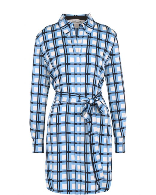 Diane Von Furstenberg Шелковое платье-рубашка с принтом и поясом