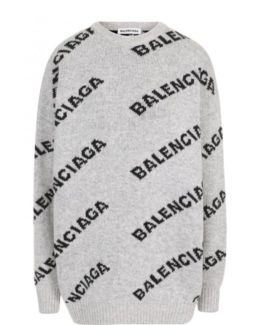 Balenciaga Шерстяной пуловер с круглым вырезом и логотипом бренда