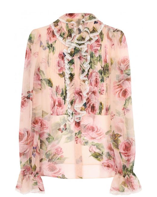 Dolce & Gabbana Прозрачная блуза с оборками и цветочным принтом
