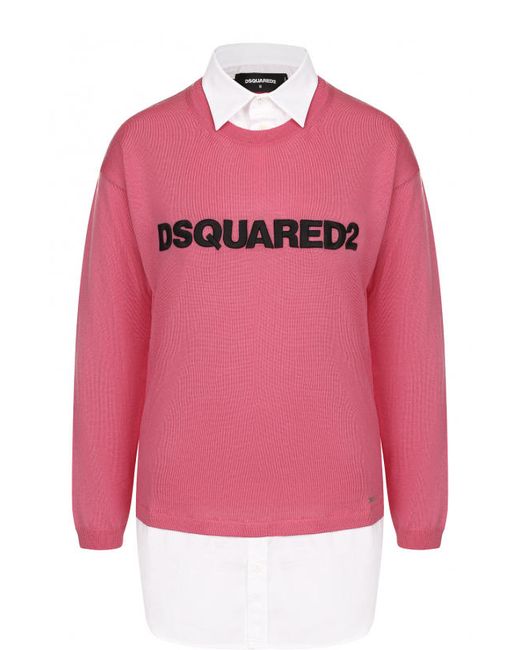 Dsquared2 Шерстяной пуловер с хлопковыми вставками и логотипом бренда