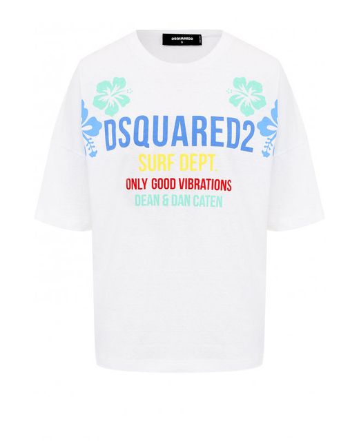 Dsquared2 Хлопковая футболка свободного кроя с контрастной надписью