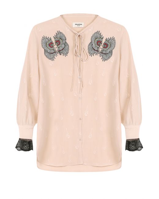 Zadig & Voltaire Шелковая блуза с укороченным рукавом и вышивкой