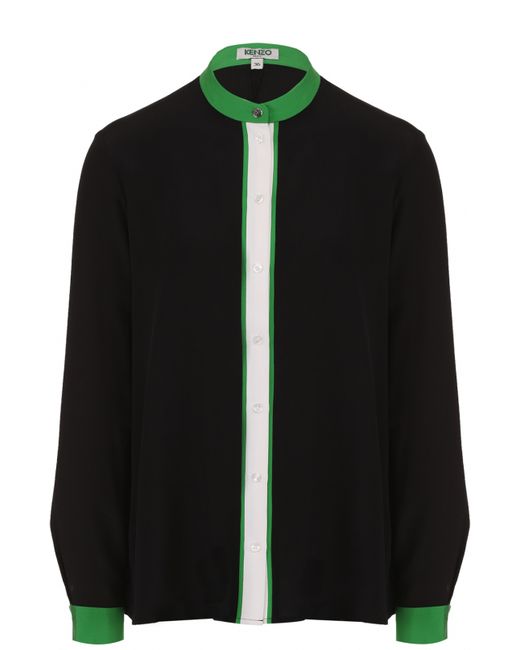 Kenzo Шелковая блуза прямого кроя с контрастной отделкой