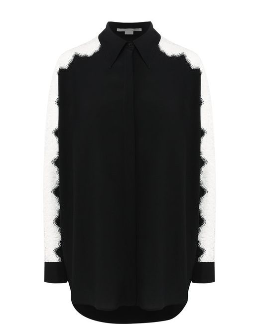 Stella Mccartney Шелковая блуза с контрастной кружевной вставкой