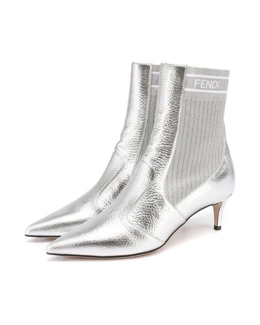 Fendi Ботильоны из металлизированной кожи с эластичной вставкой на каблуке kitten heel