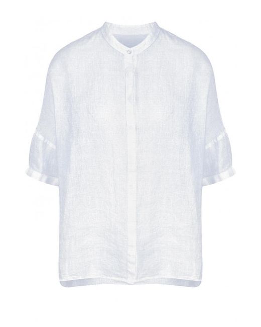 120% Lino Однотонная льняная блуза с коротким рукавом