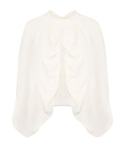 Tegin Однотонная шелковая блуза с драпировкой и воротником-стойкой