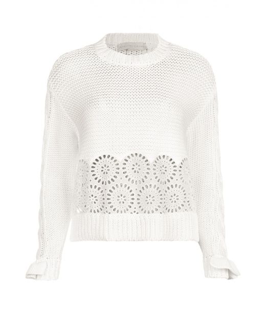 Stella Mccartney Хлопковый расклешенный пуловер с кружевной вставкой