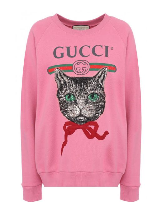 Gucci Хлопковый свитшот свободного кроя с принтом и пайетками