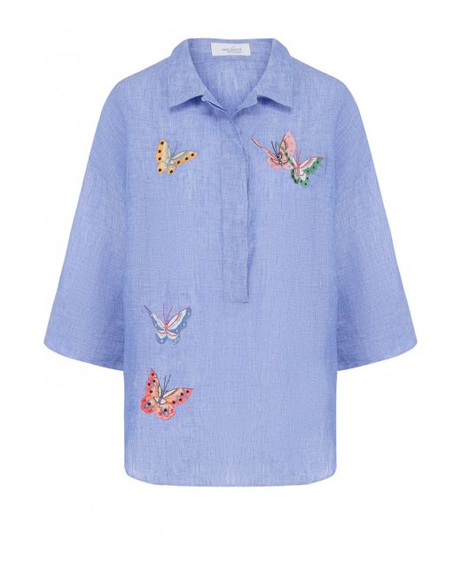 Van Laack Льняная блуза свободного кроя с контрастной вышивкой