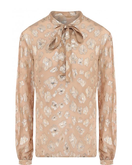 Saint Laurent Шелковая блуза с принтом и воротником аскот