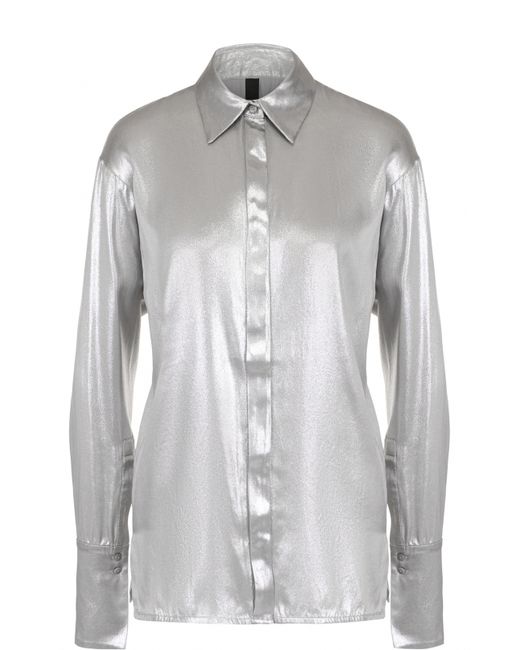 Ilaria Nistri Шелковая блуза прямого кроя с металлизированной отделкой
