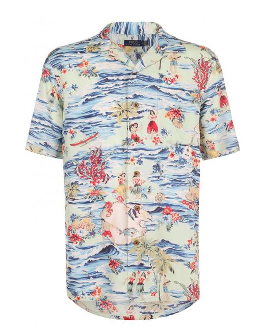 Polo Ralph Lauren Рубашка из вискозы с отложным воротником и принтом