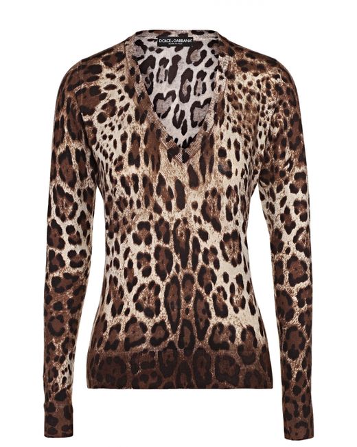 Dolce & Gabbana Кашемировый пуловер с V-образным вырезом и леопардовым принтом
