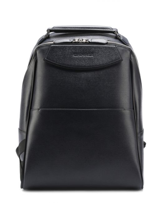 Canali Кожаный рюкзак с внешним карманом и текстильной отделкой