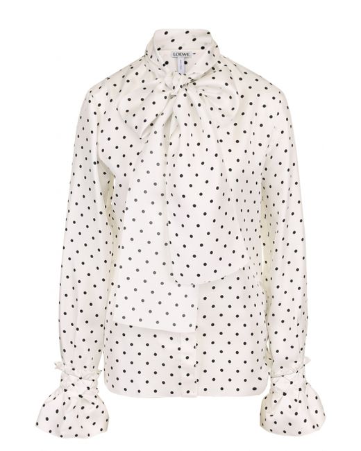 Loewe Шелковая блуза в горох с воротником аскот