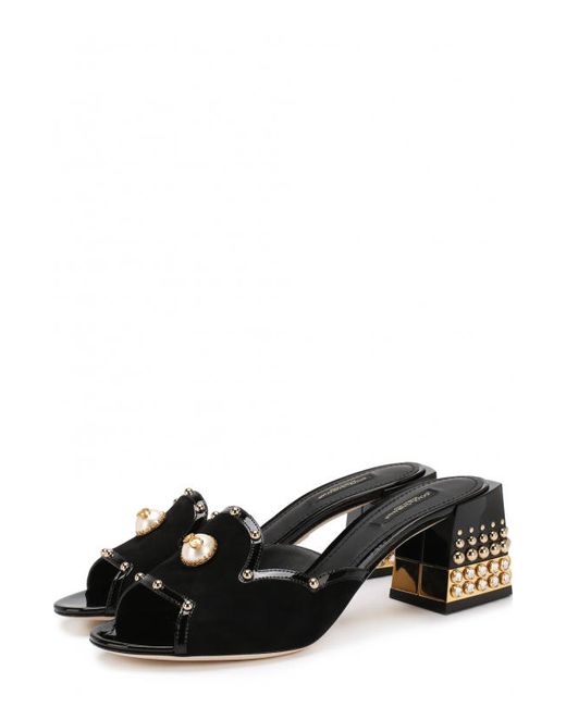 Dolce & Gabbana Замшевые мюли Bianca с декором на массивном каблуке
