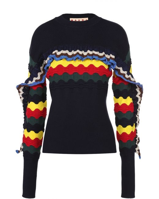 Marni Облегающий пуловер с круглым вырезом и контрастными оборками
