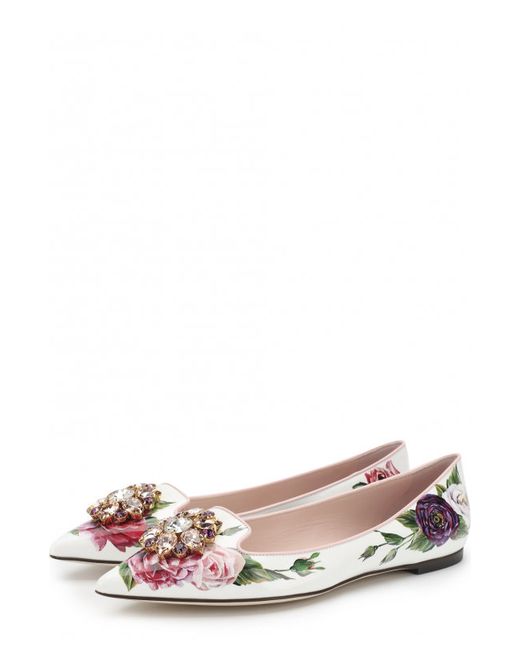 Dolce & Gabbana Лаковые балетки Bellucci с цветочным принтом и брошью