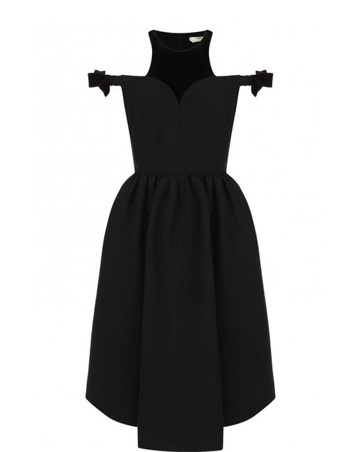 Fendi Однотонное платье из смеси шерсти и шелка с открытыми плечами
