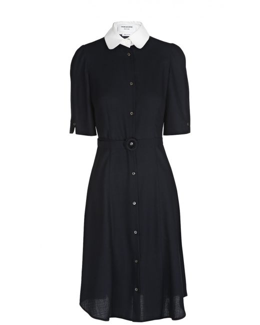 Thom Browne Приталенное платье-рубашка с контрастным воротником