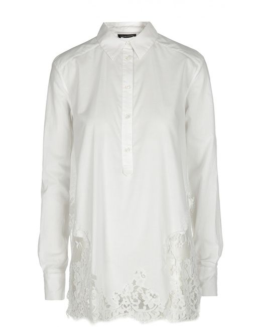 Ermanno By Ermanno Scervino Удлиненная шелковая блуза с кружевной вставкой