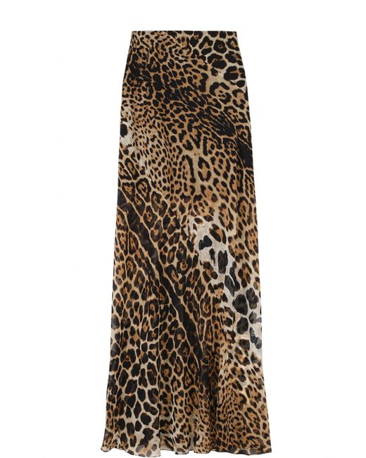 Saint Laurent Шелковая юбка-макси с леопардовым принтом