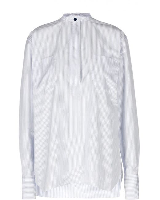 Helmut Lang Удлиненная блуза в полоску с разрезами и воротником-стойкой