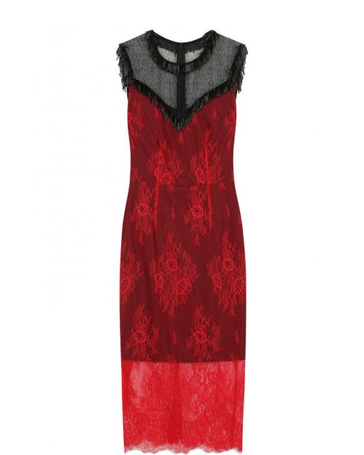 Diane Von Furstenberg Приталенное кружевное платье-миди без рукавов