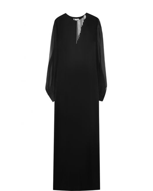 Lanvin Приталенное платье-макси с прозрачными рукавами