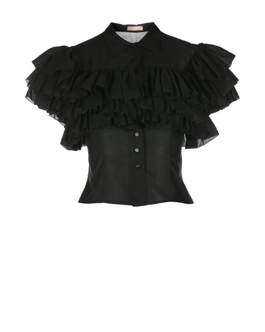 Alaïa Укороченная приталенная блуза с оборками