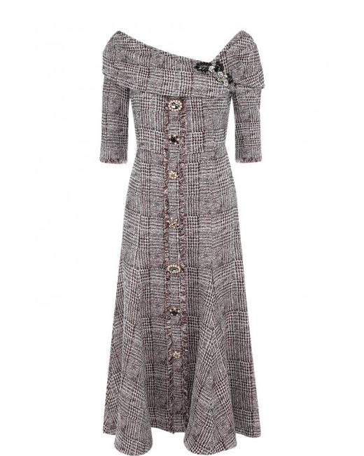 Erdem Вязаное платье-миди с открытым плечом и декоративными пуговицами