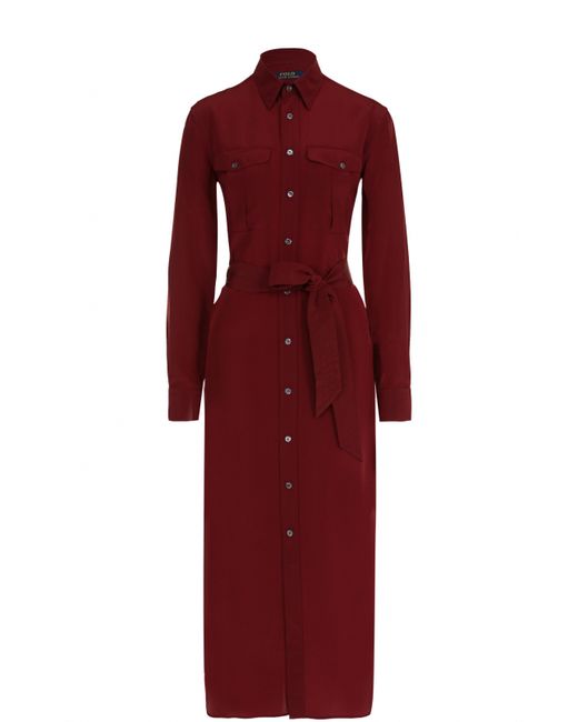 Polo Ralph Lauren Шелковое платье-миди с поясом