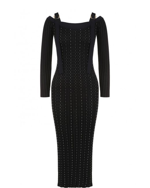 Versace Приталенное платье-миди с длинным рукавом