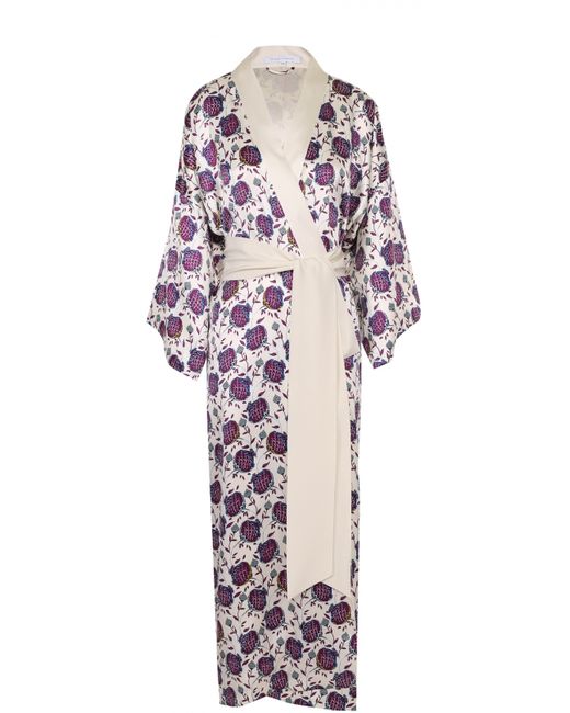 Olivia Von Halle Шелковый халат с цветочным принтом и поясом