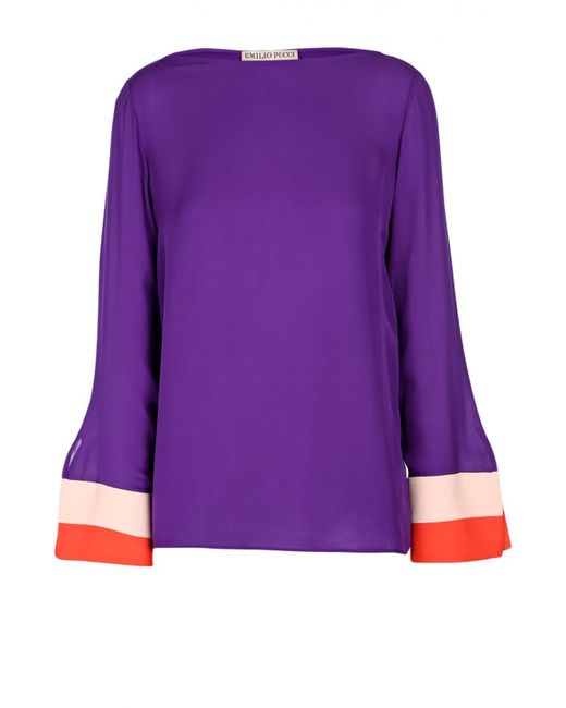 Emilio Pucci Шелковая блуза с вырезом-лодочка и контрастной отделкой