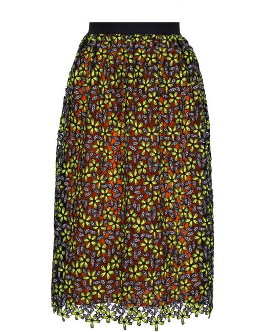 Self-Portrait Кружевная юбка-миди с контрастной подкладкой