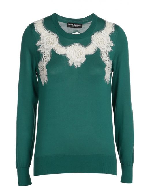Dolce & Gabbana Шелковый пуловер прямого кроя с кружевной вставкой