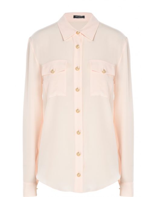 Balmain Шелковая блуза с декоративными пуговицами и накладными карманами