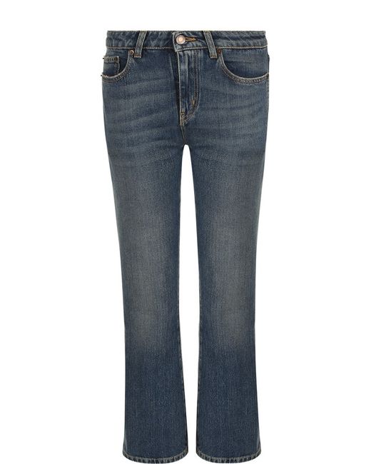Saint Laurent Укороченные расклешенные джинсы с потертостями