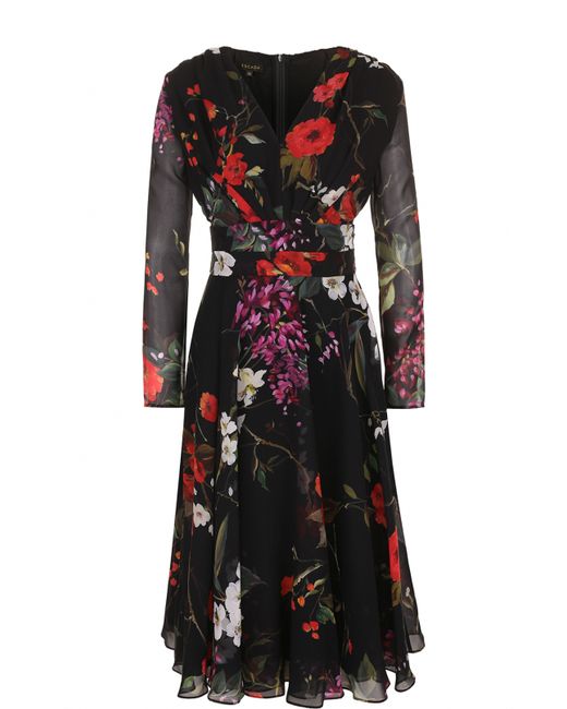 Escada Приталенное шелковое платье с цветочным принтом
