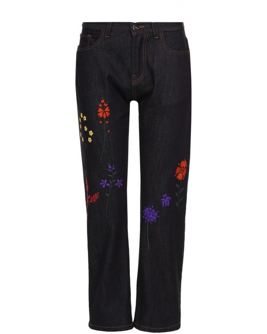 Fendi Укороченные джинсы прямого кроя с контрастной вышивкой